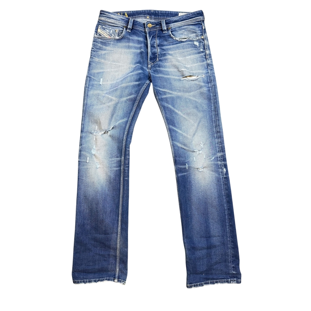 Vintage Y2K Diesel Men's Light Blue super Distressed Straight Jeans Larkee Fit